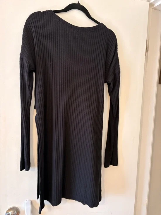 Free People Black Ribbed Wrap Tunic Long Sleeve With Side Slits - Picture 2 of 7